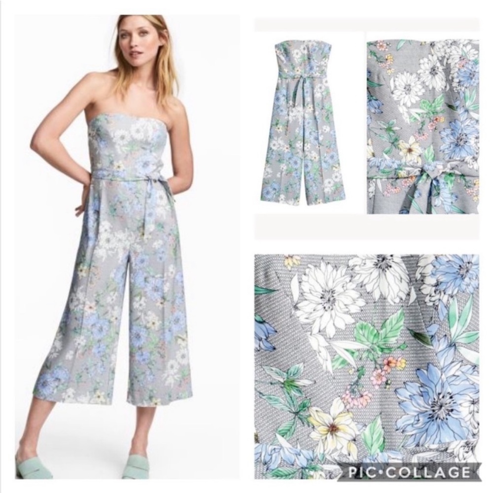 H&M Strapless Floral Print Crop Jumpsuit